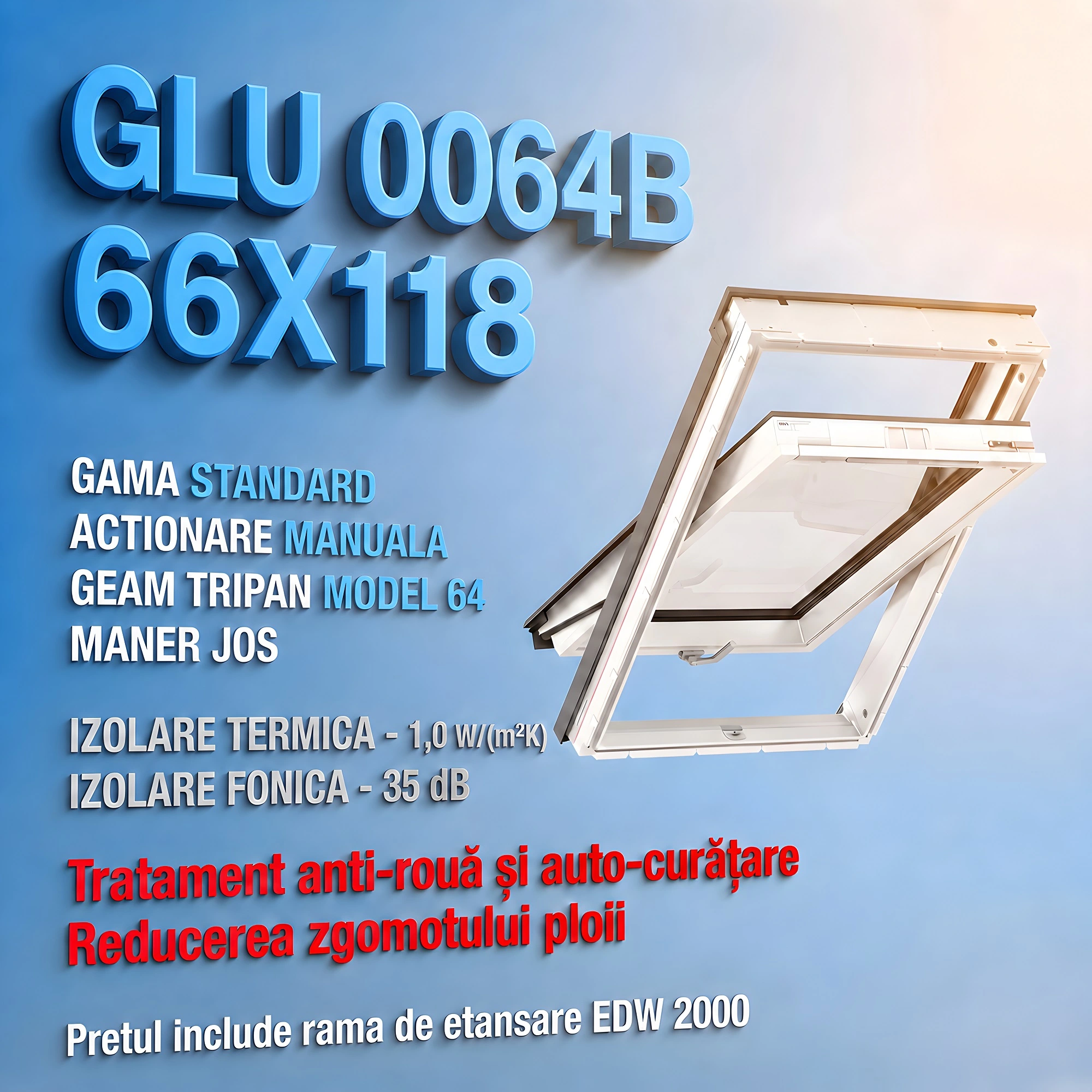 Geamuri VELUX cu rama Energy - Fereastra VELUX 66X118 GLU 0064B + Rama EDW 2000