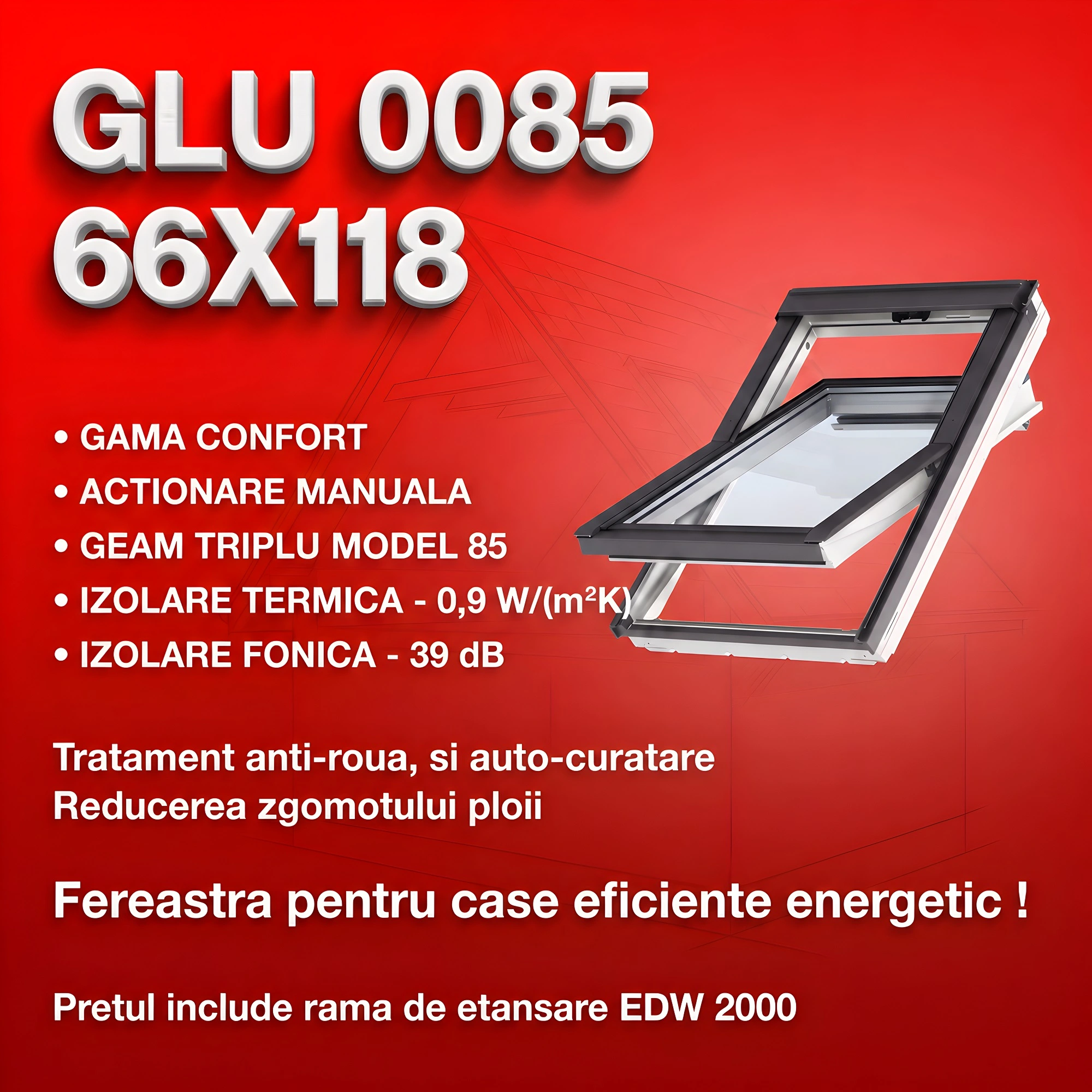 Geamuri VELUX cu rama Energy - Fereastra VELUX 66X118 GLU 0085 + Rama EDW 2000