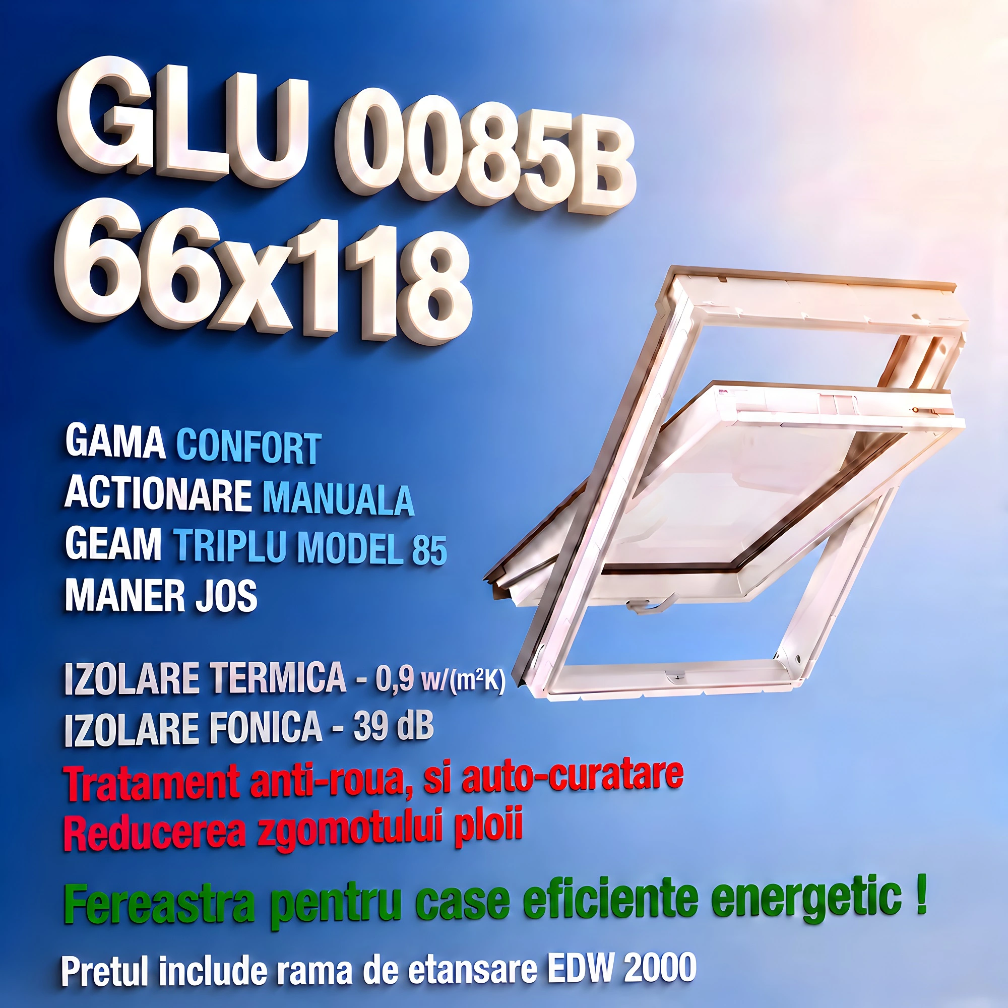 Geamuri VELUX cu rama Energy - Fereastra VELUX 66X118 GLU 0085B + Rama EDW 2000