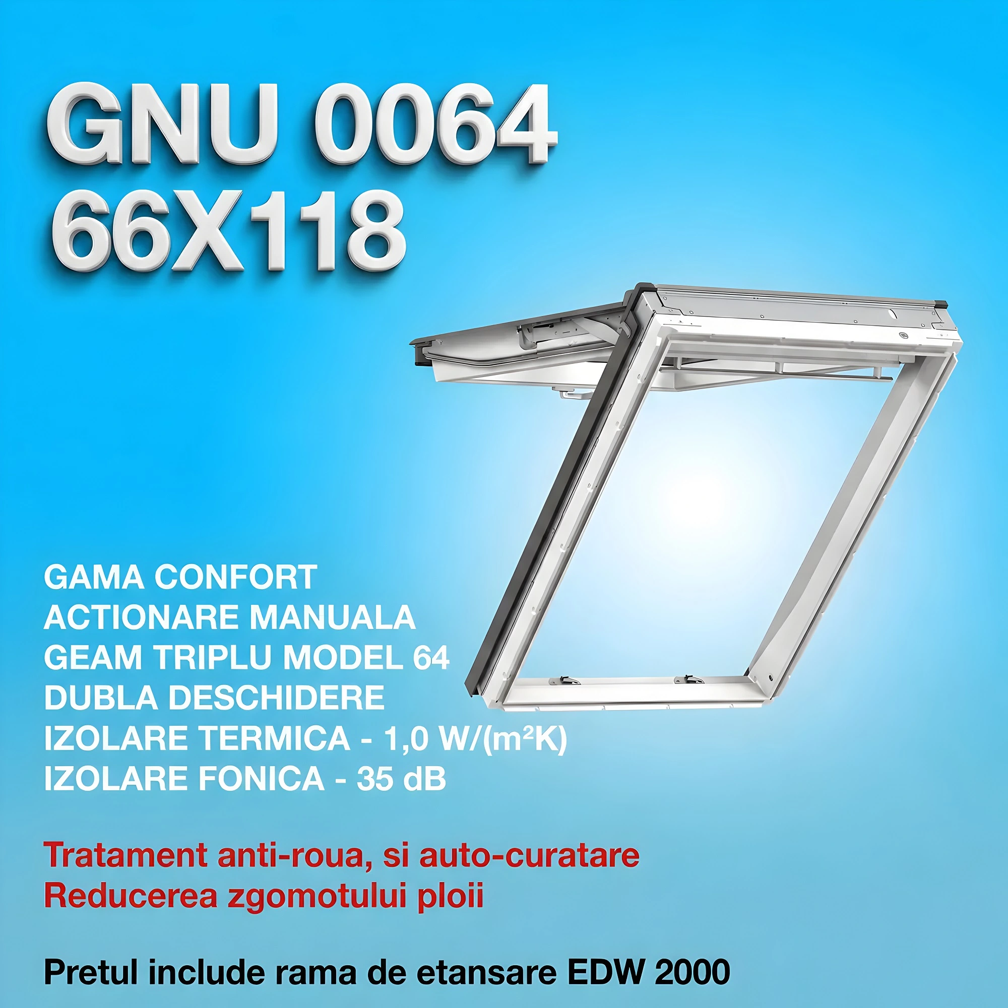 Geamuri VELUX cu rama Energy - Fereastra VELUX 66X118 GNU 0064 + Rama EDW 2000