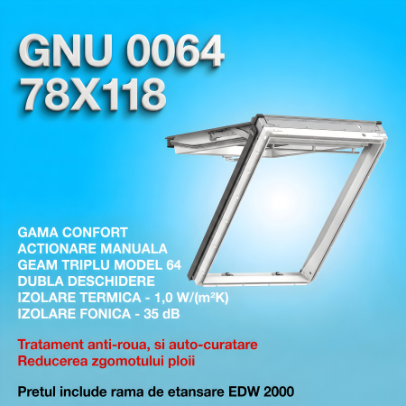 Geamuri VELUX cu rama Energy - Fereastra VELUX 78X118 GNU 0064 + Rama EDW 2000