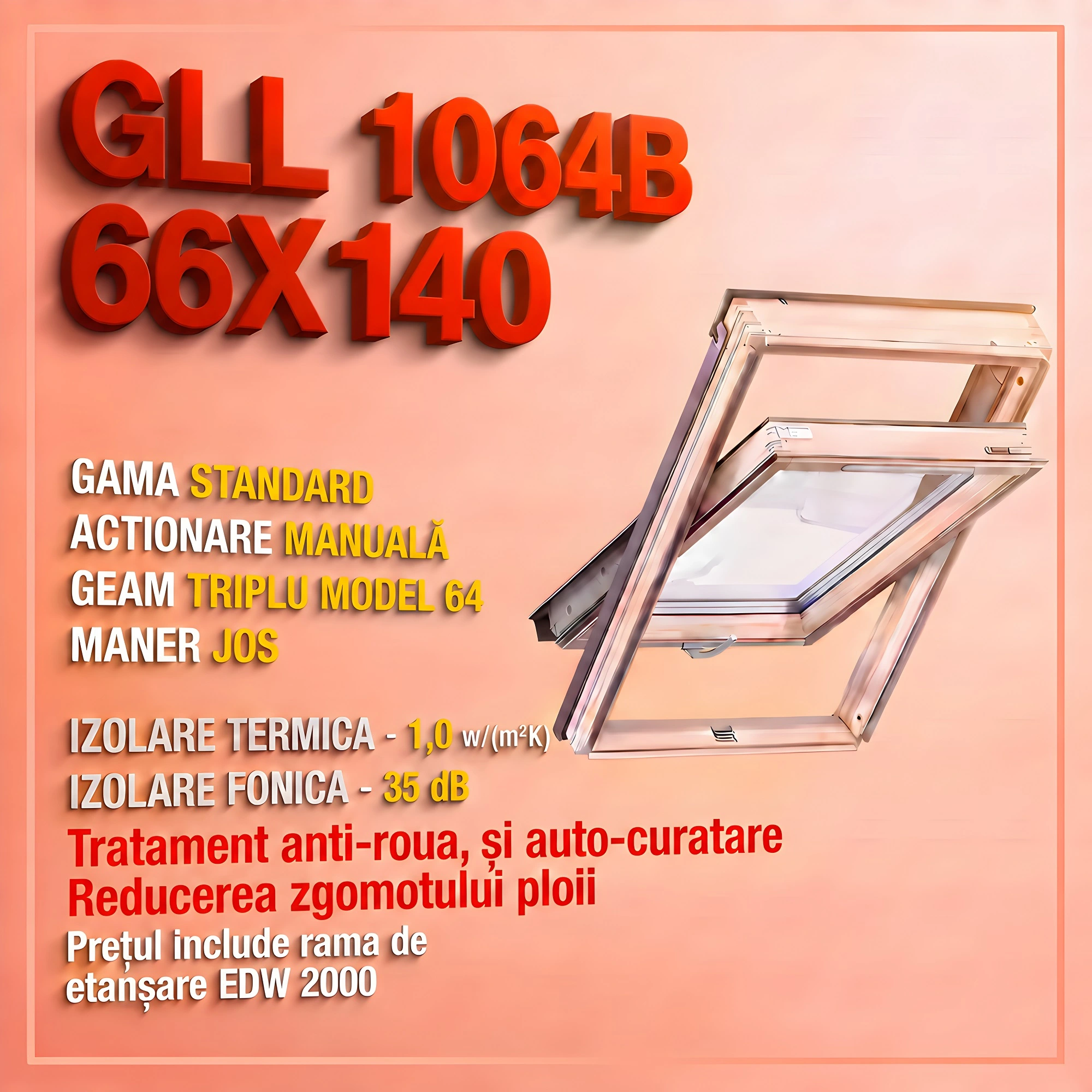 Geamuri VELUX 66X140 - Fereastra VELUX GLL 66X140 1064B + Rama EDW 2000