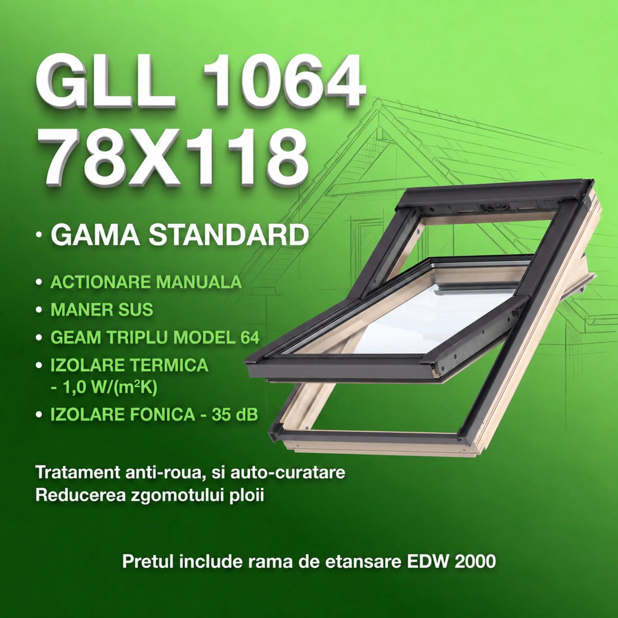 Geamuri VELUX 78X118 - Fereastra VELUX 78X118 GLL 1064 + Rama EDW 2000
