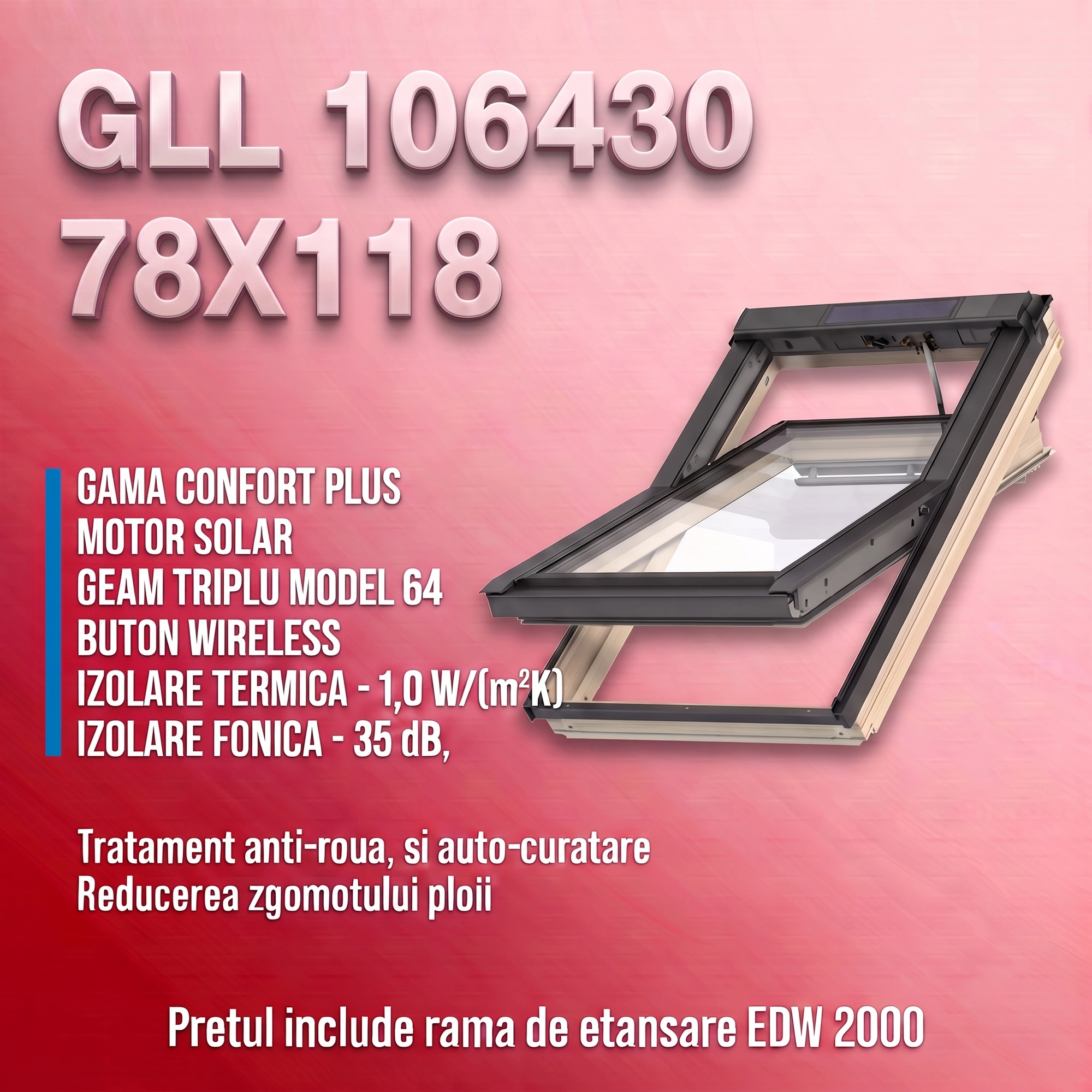 Geamuri VELUX cu rama Energy - Fereastra solara VELUX 78X118 GLL 106430 + Rama EDW 2000