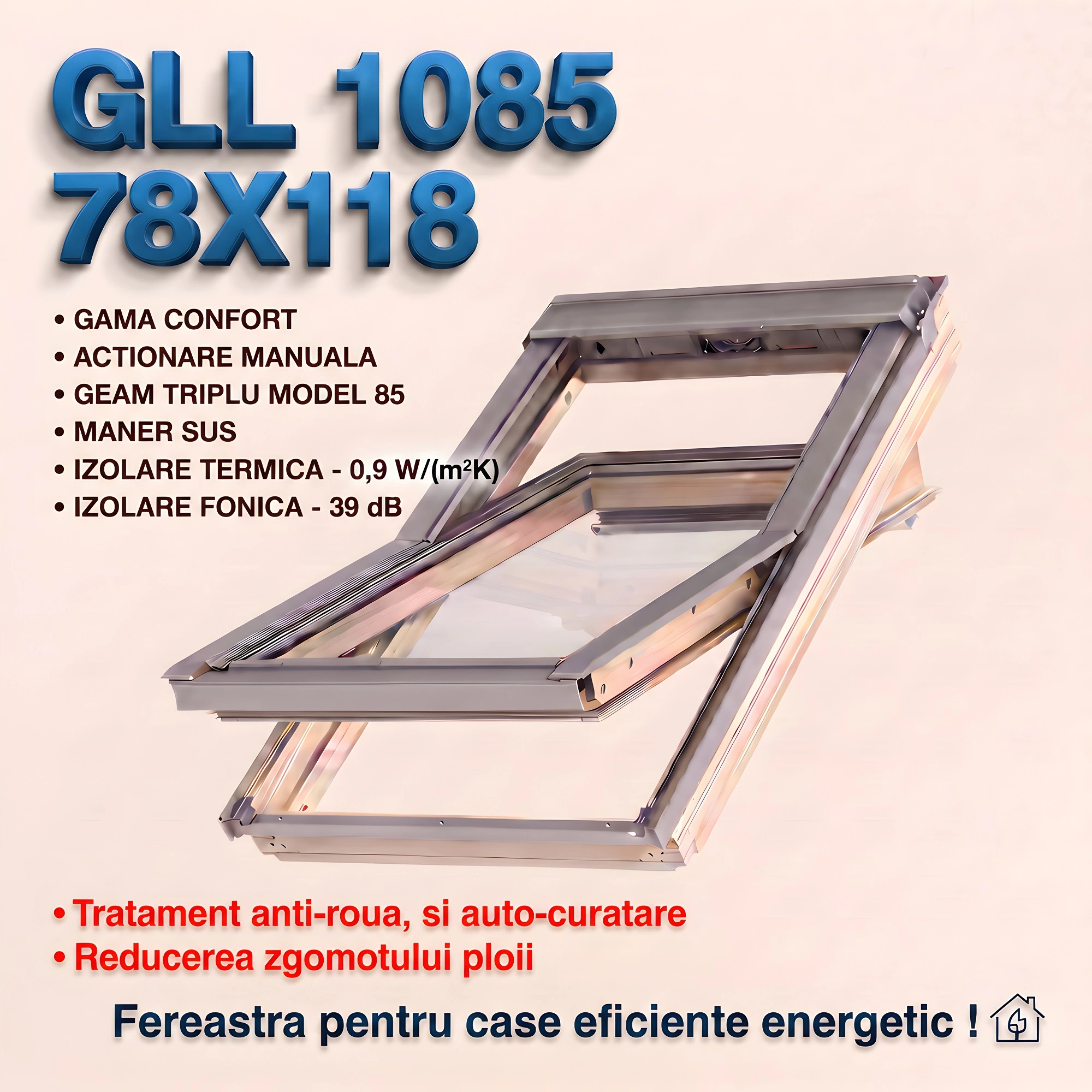 Geamuri VELUX cu rama Energy - Fereastra VELUX GLL 78X118 1085 + Rama EDW 2000