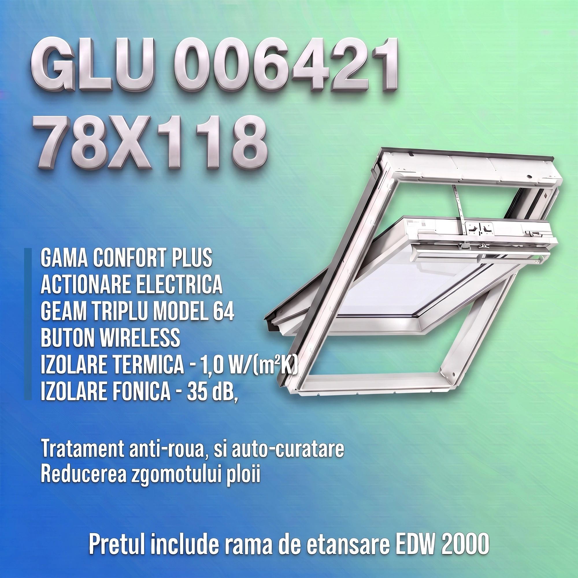 Geamuri VELUX cu rama Energy - Fereastra electrica VELUX 78X118 GLU 006421 + Rama EDW 2000