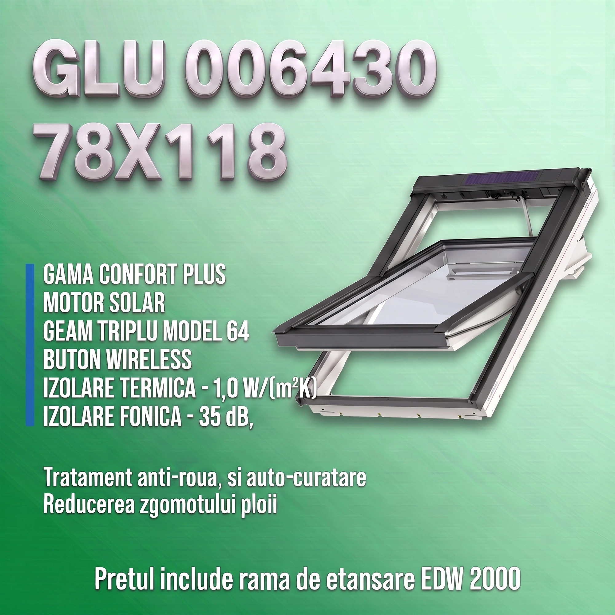 Geamuri VELUX cu rama Energy - Fereastra solara VELUX 78X118 GLU 006430 + Rama EDW 2000