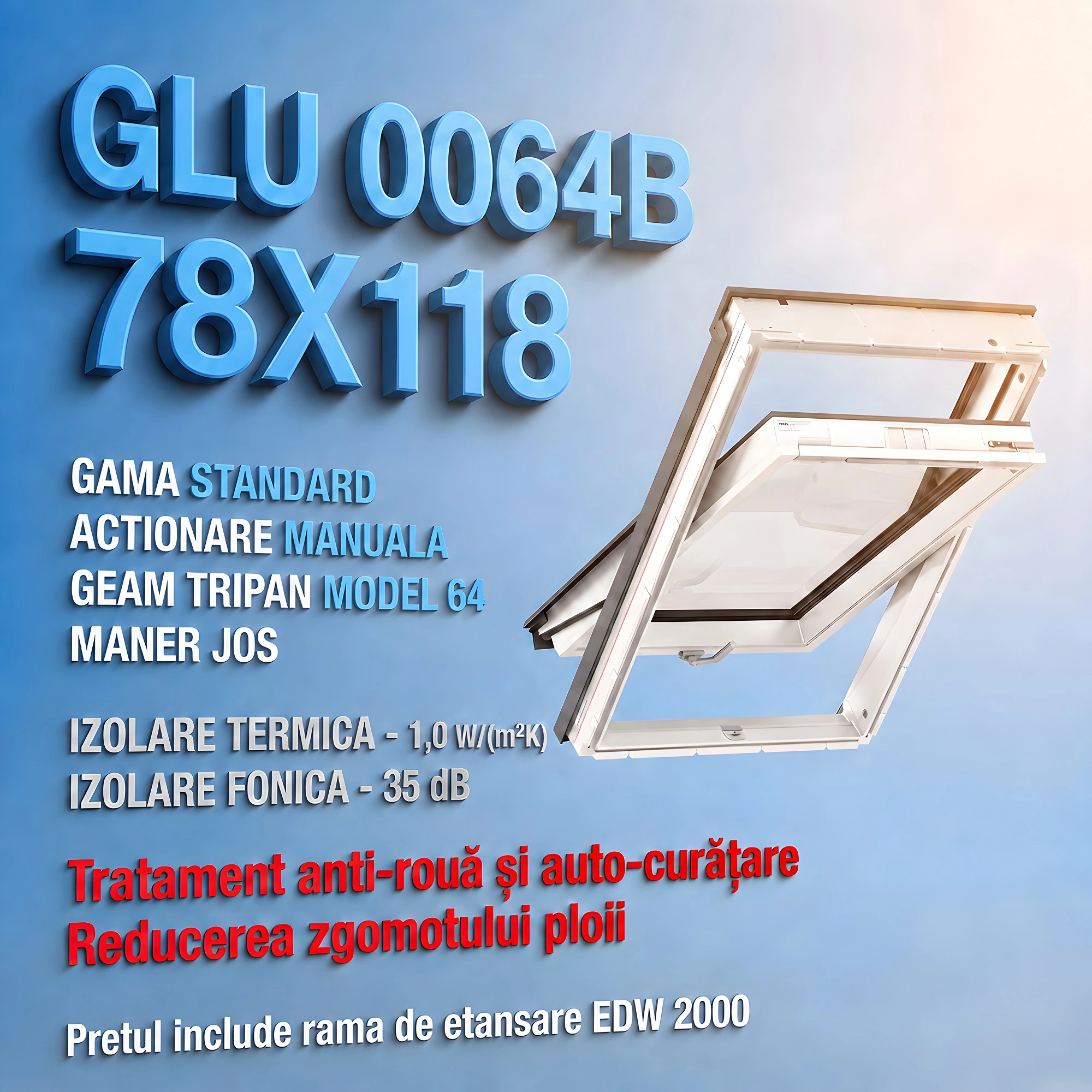 Geamuri VELUX cu rama Energy - Fereastra VELUX 78X118 GLU 0064B + Rama EDW 2000
