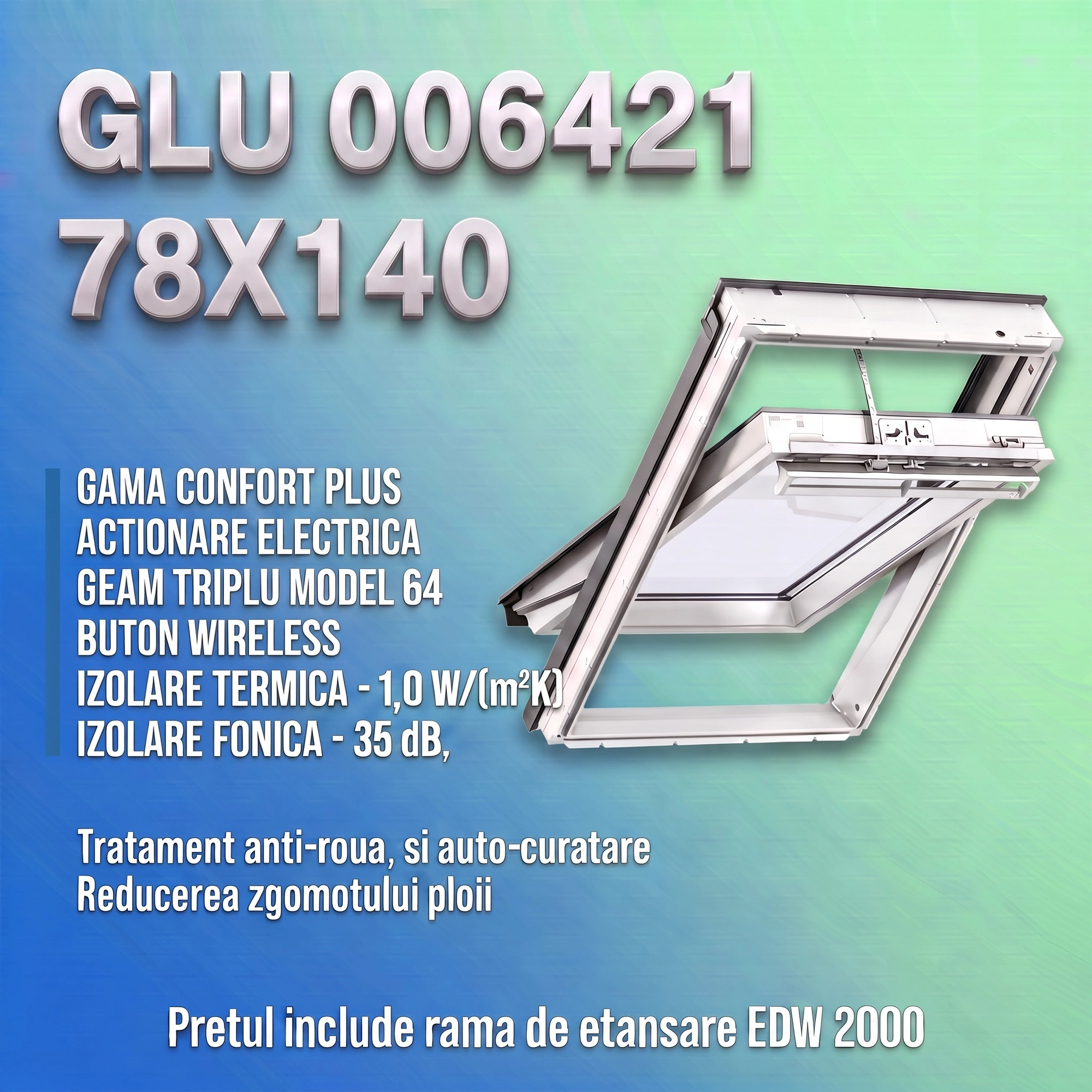 Geamuri VELUX cu rama Energy - VELUX  electric  GLU MK08 78x140 006421cu rama EDW 2000