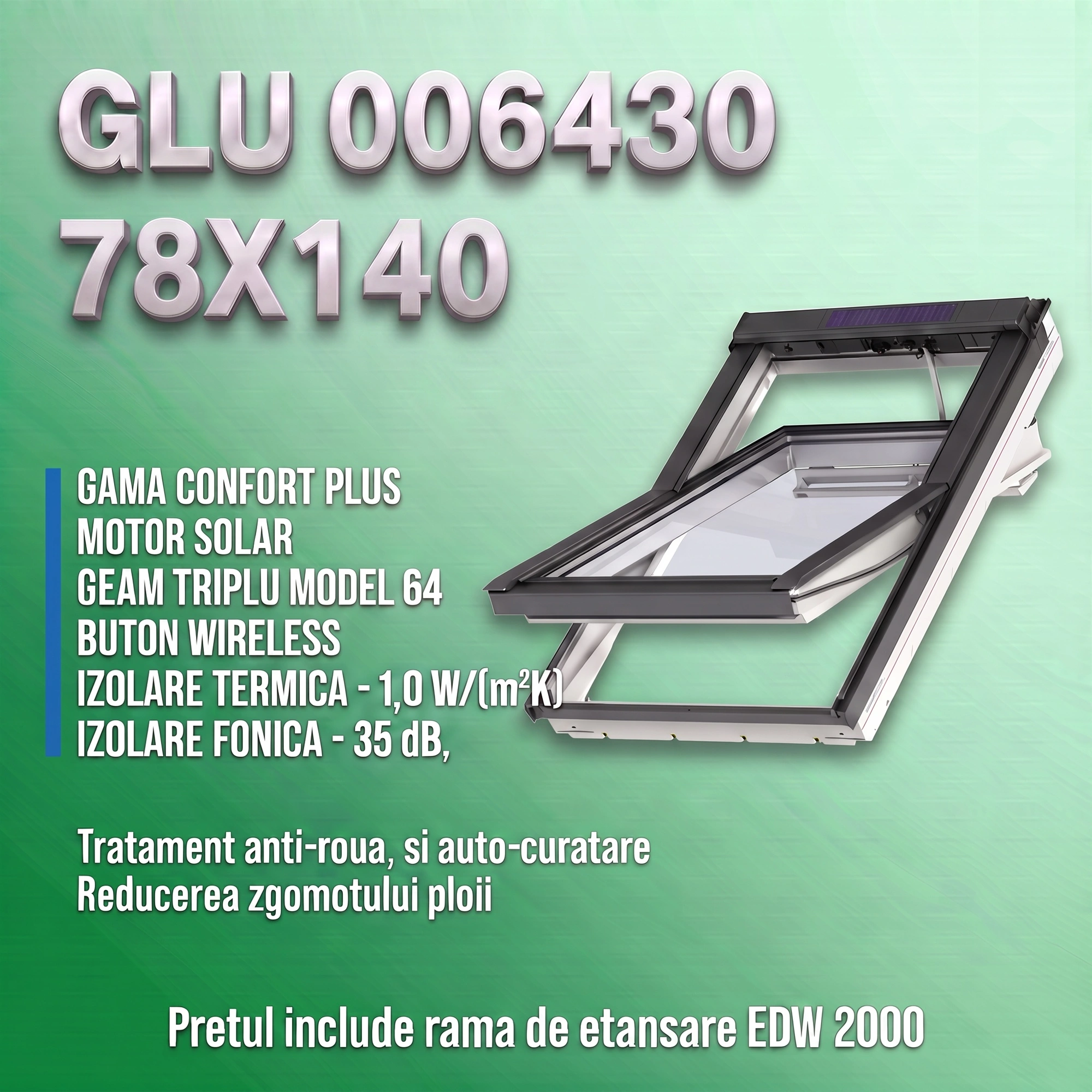 Geamuri VELUX cu rama Energy - VELUX cu celula fotovoltaica GLU MK08 78x140 006430