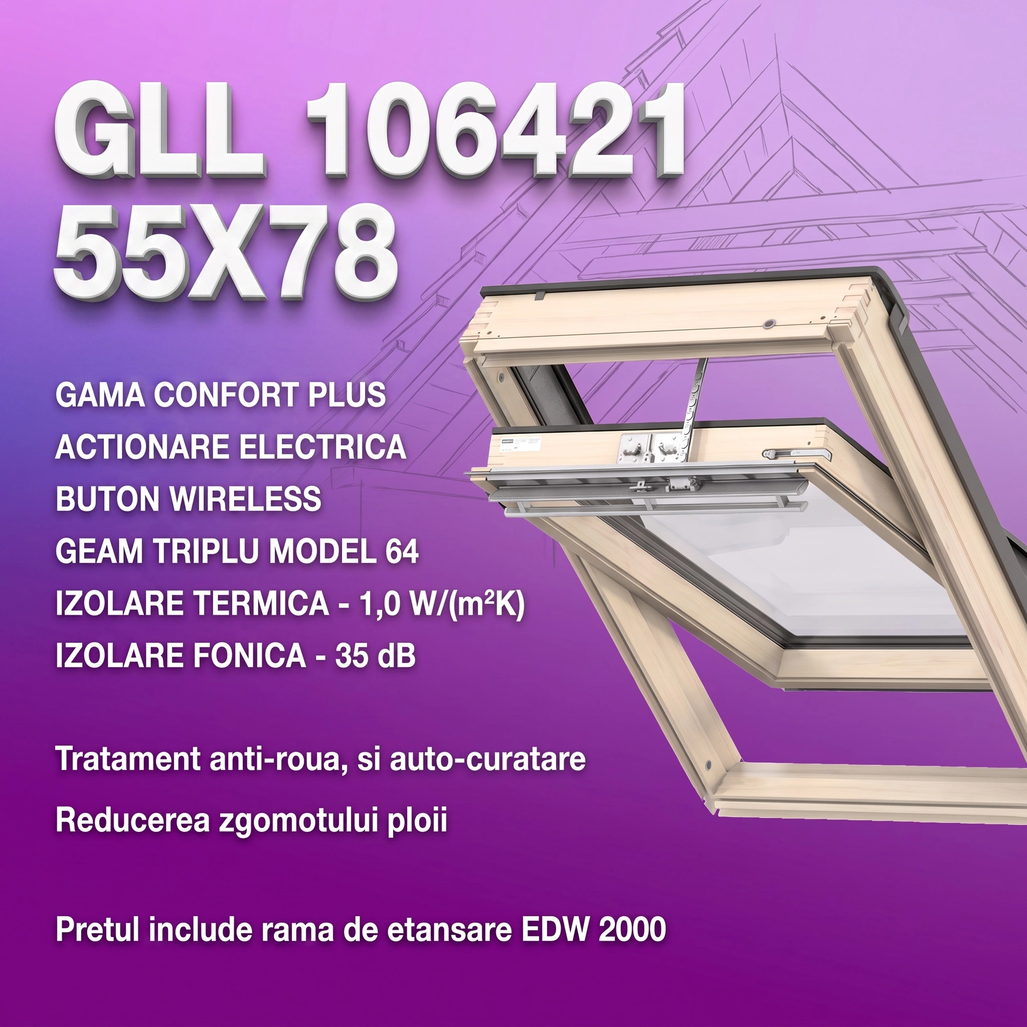 Geamuri VELUX cu rama Energy - Fereastra VELUX GLL 55X78 106421 + Rama EDW 2000