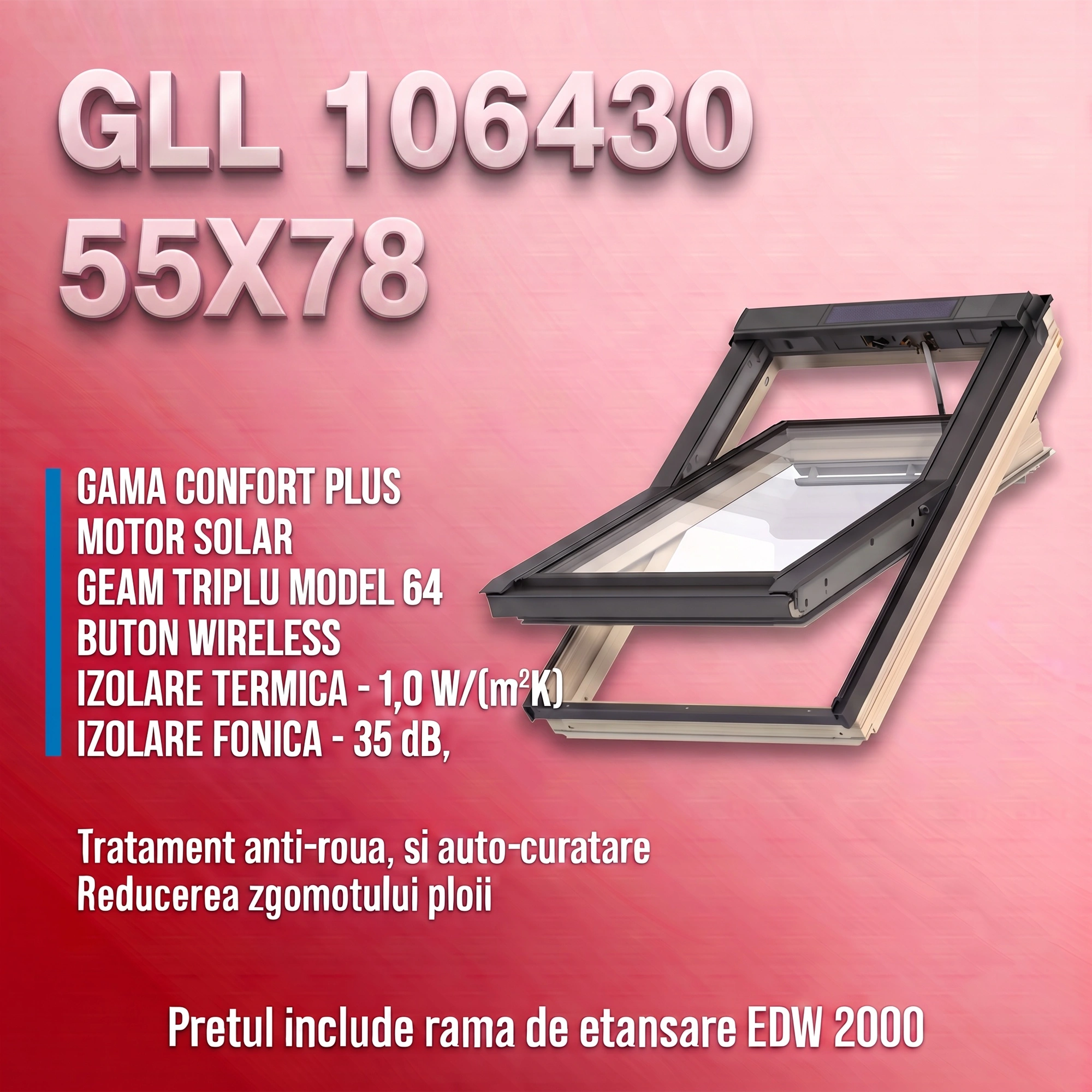 Geamuri VELUX cu rama Energy - Fereastra VELUX GLL 55X78 106430 + Rama EDW 2000