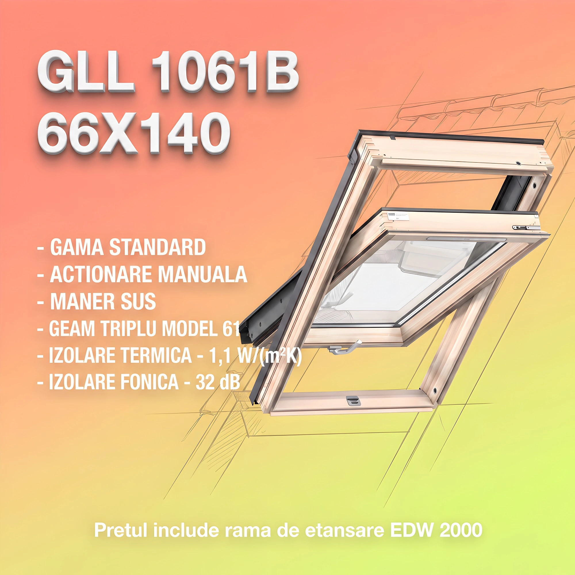 Geamuri VELUX 66X140 - Fereastra VELUX GLL 66X140 1061B + Rama EDW 2000 - Rav Construct Company