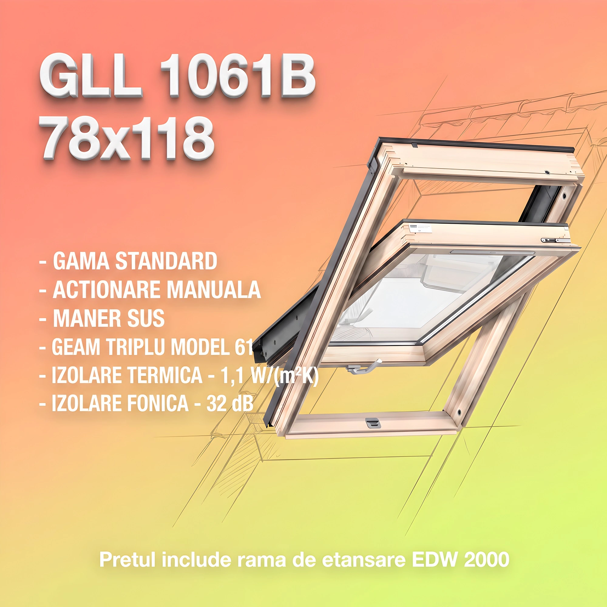 Geamuri VELUX 78X118 - Fereastra VELUX GLL 78X118 1061B + Rama EDW 2000 - Rav Construct Company
