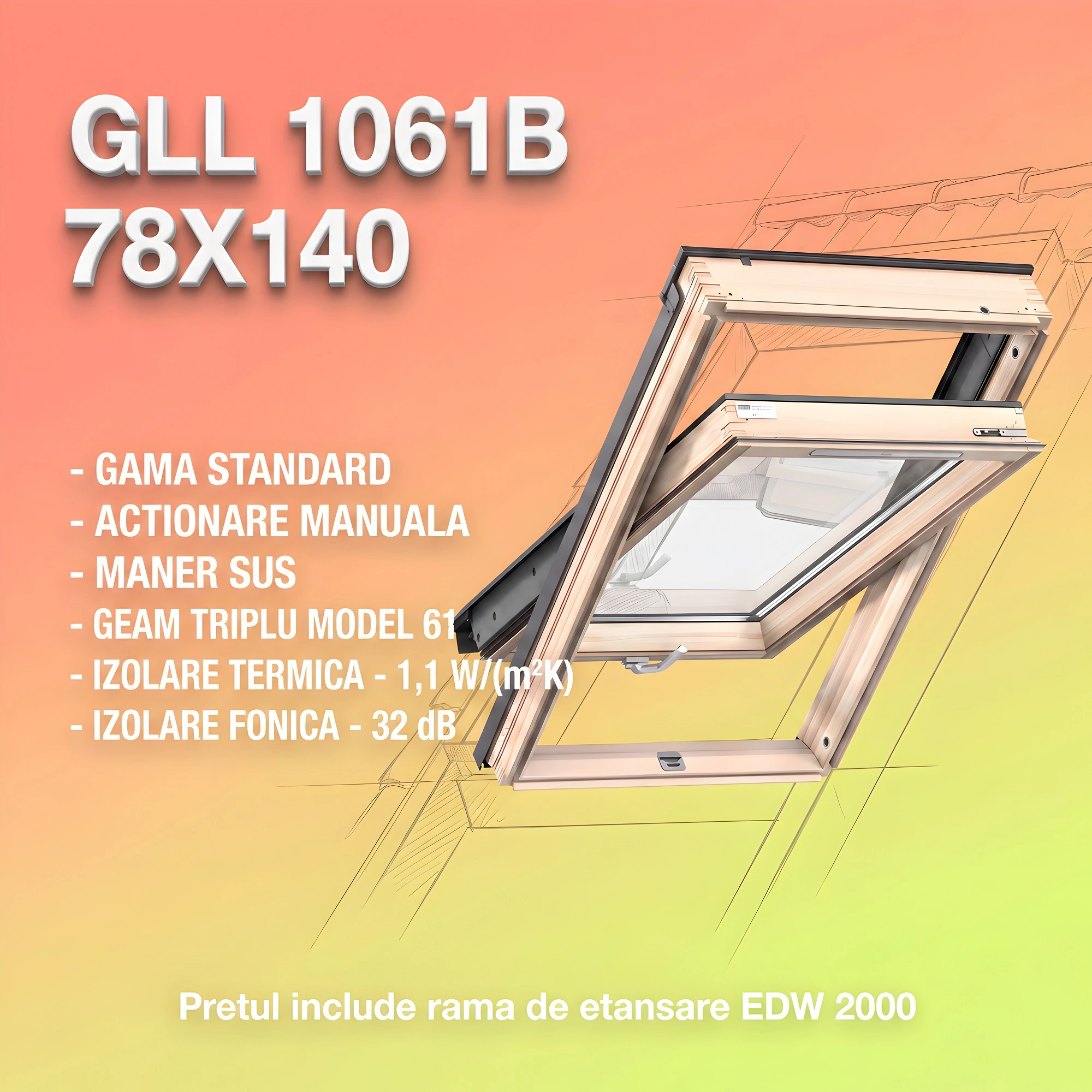 Geamuri VELUX 78X140 - Fereastra VELUX GLL 78X140 1061B + Rama EDW 2000 - Rav Construct Company