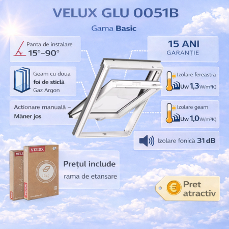 Ferestre VELUX Gama Basic - Fereastra de mansarda VELUX GLU 0051B