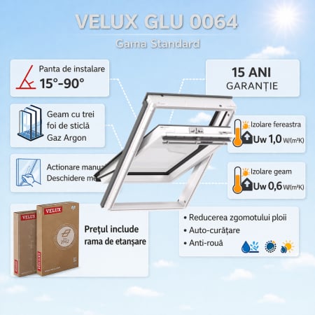 Ferestre VELUX Gama Standard - Fereastra de mansarda pentru baie - VELUX GLU 0064