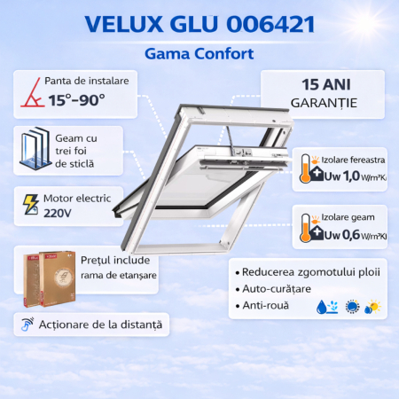 Ferestre VELUX Gama Confort - Fereastra VELUX GLU 006421 cu rama EDW 1000