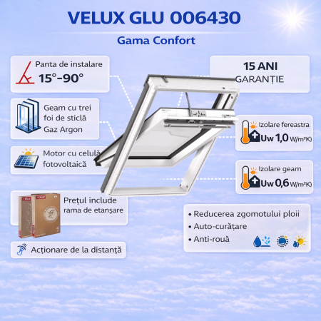 Ferestre VELUX Gama Confort - Fereastra VELUX GLU 006430 cu rama EDW 1000