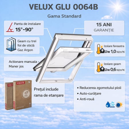 Ferestre VELUX Gama Standard - Fereastra de mansarda pentru baie - VELUX GLU 0064B
