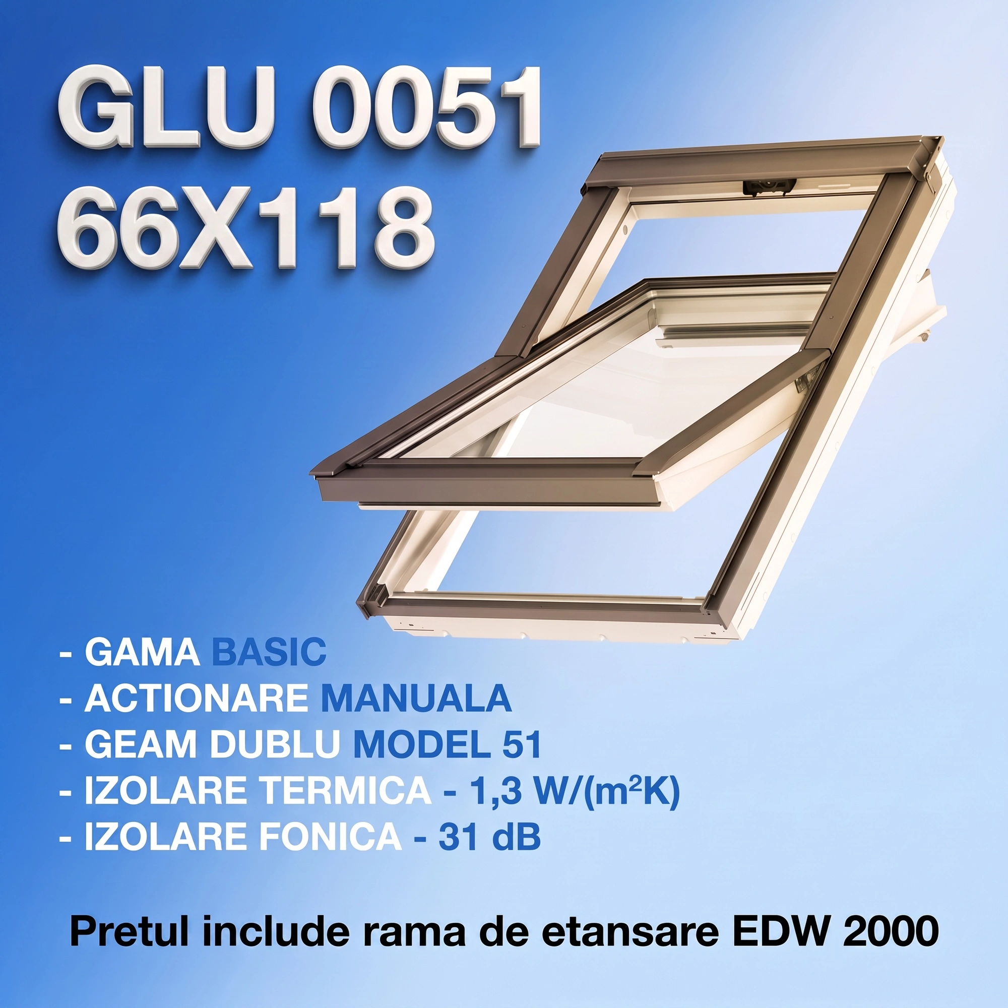 Geamuri VELUX cu rama Energy - Fereastra VELUX GLU FK06 0051 + Rama EDW 2000 - Rav Construct Company
