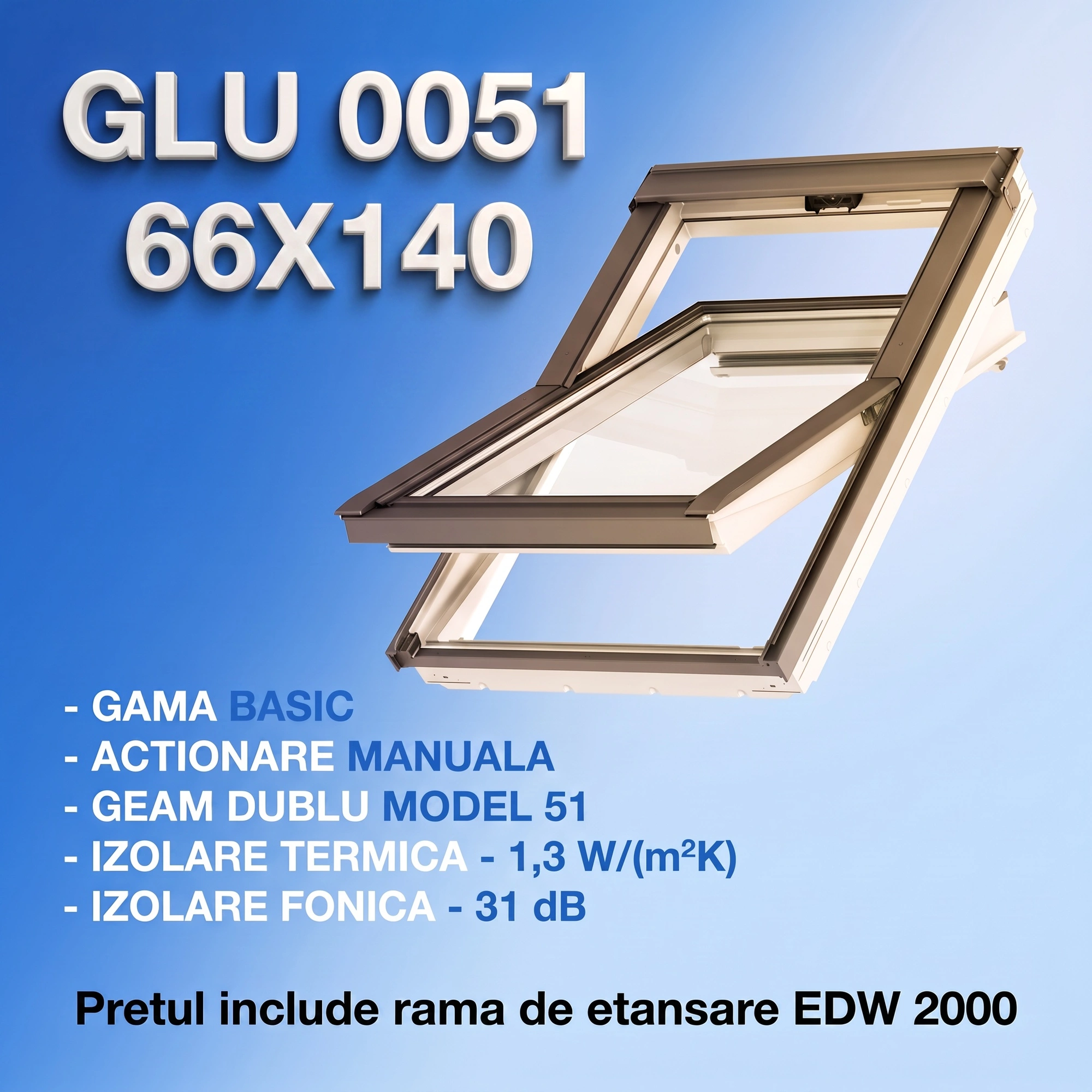 Geamuri VELUX 66X140 - Fereastra VELUX GLU 66X140 0051 + Rama EDW 2000 - Rav Construct Company