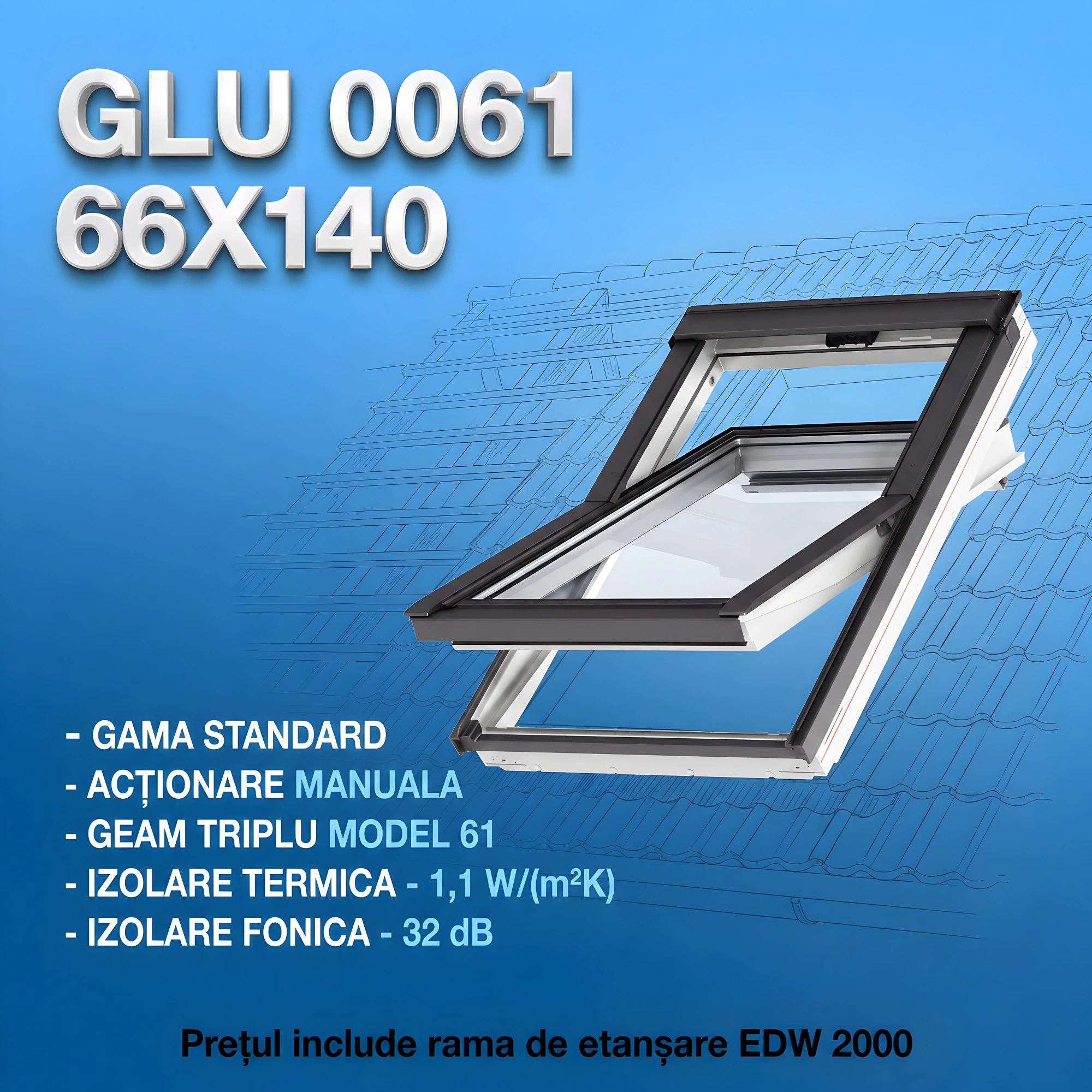 Geamuri VELUX cu rama Energy - Fereastra VELUX GLU 66X140 0061 + Rama EDW 2000