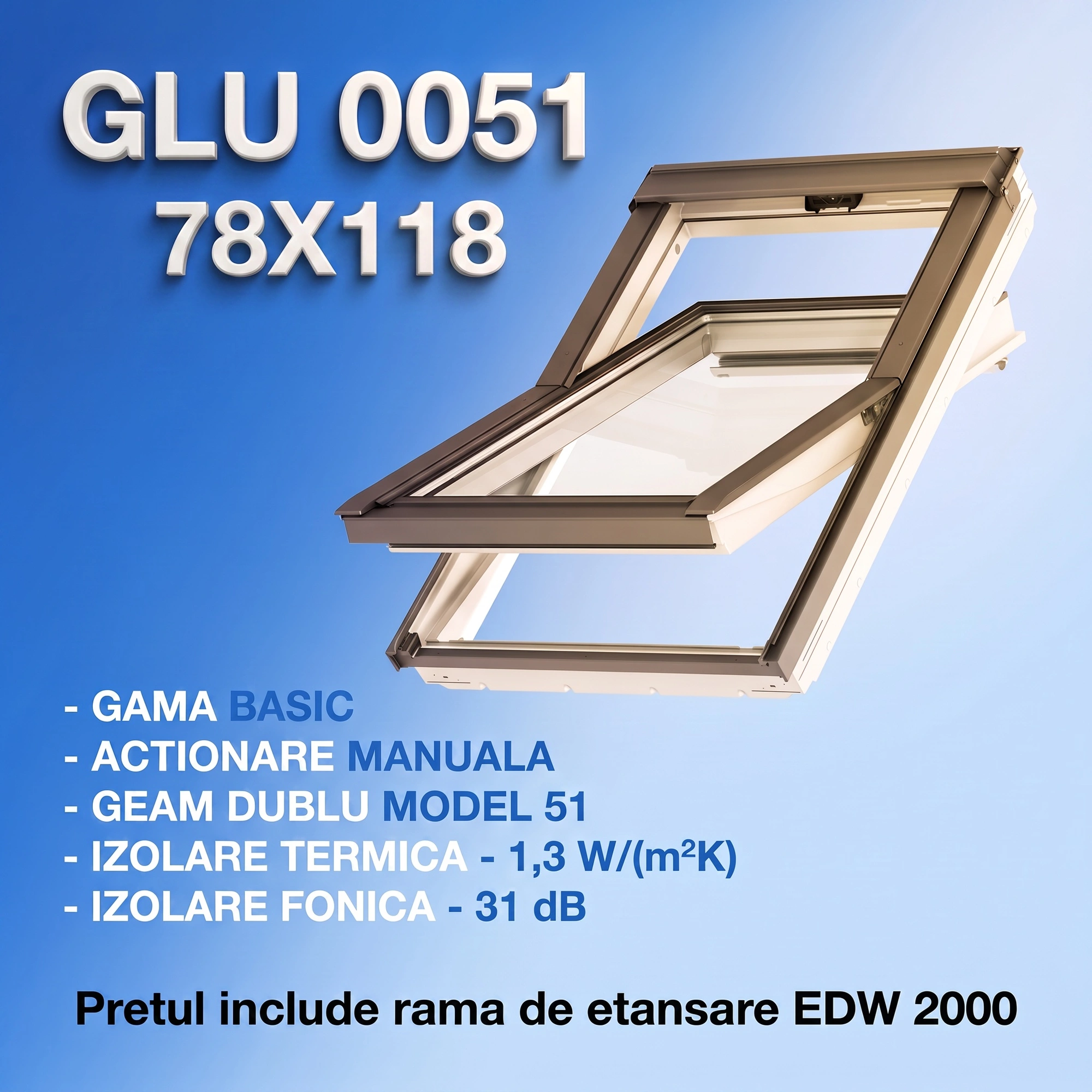 Geamuri VELUX cu rama Energy - Fereastra VELUX GLU 78X118 0051 + Rama EDW 2000 - Rav Construct Company