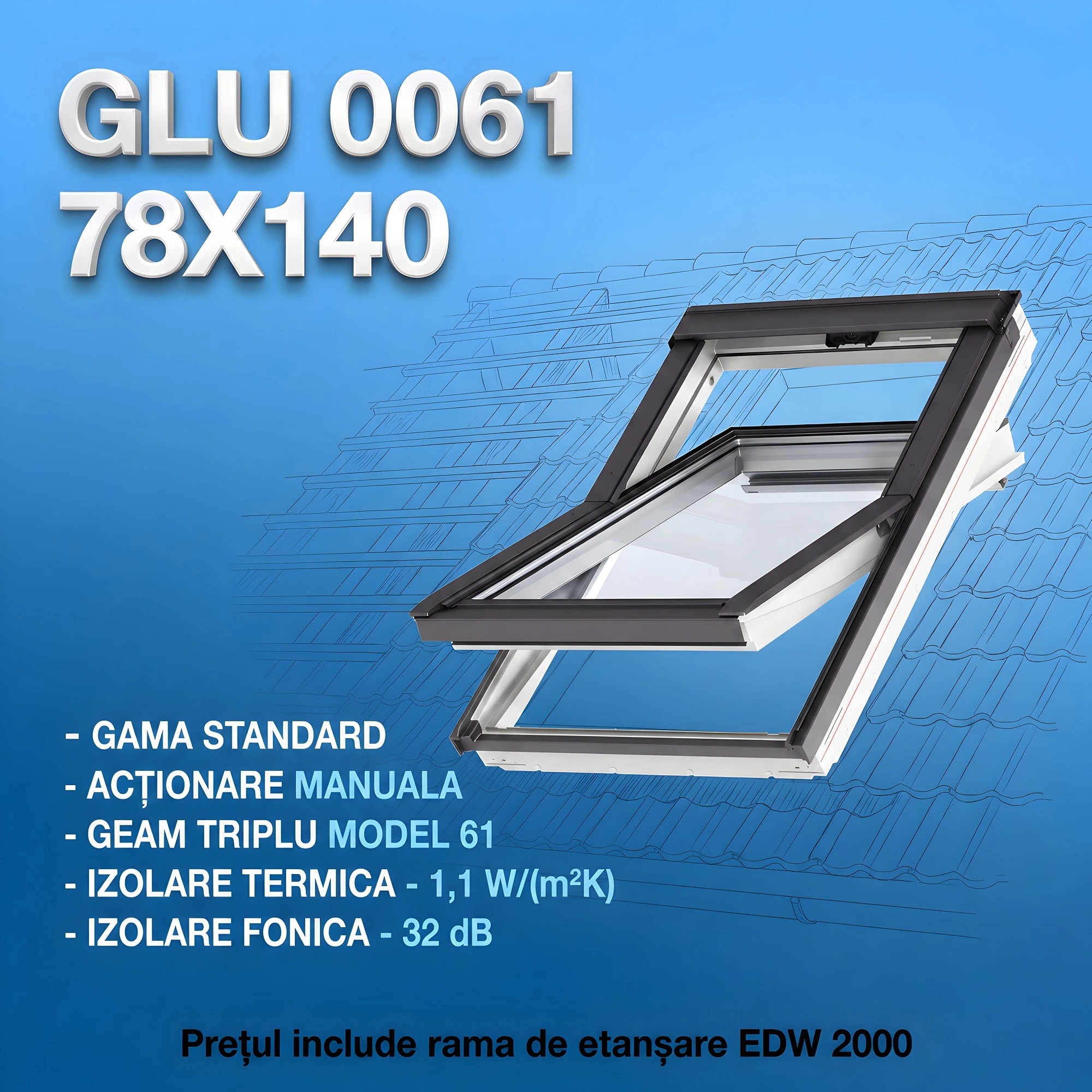 Geamuri VELUX cu rama Energy - Fereastra VELUX GLU 78X140 0061 + Rama EDW 2000 - Rav Construct Company