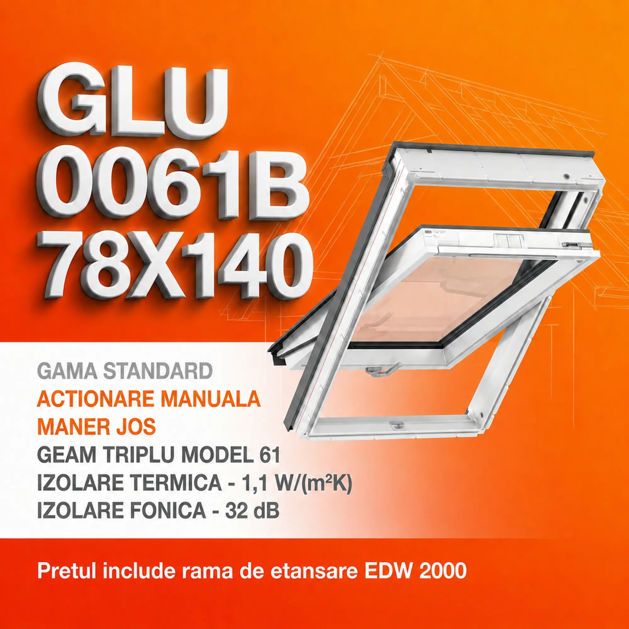 Geamuri VELUX cu rama Energy - Fereastra VELUX GLU 78X140 0061B + Rama EDW 2000 - Rav Construct Company