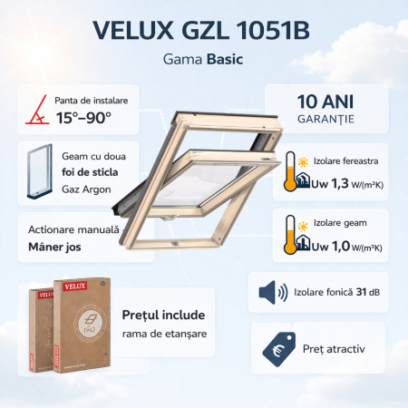 Ferestre VELUX Gama Basic - Fereastra de mansarda VELUX GZL 1051B
