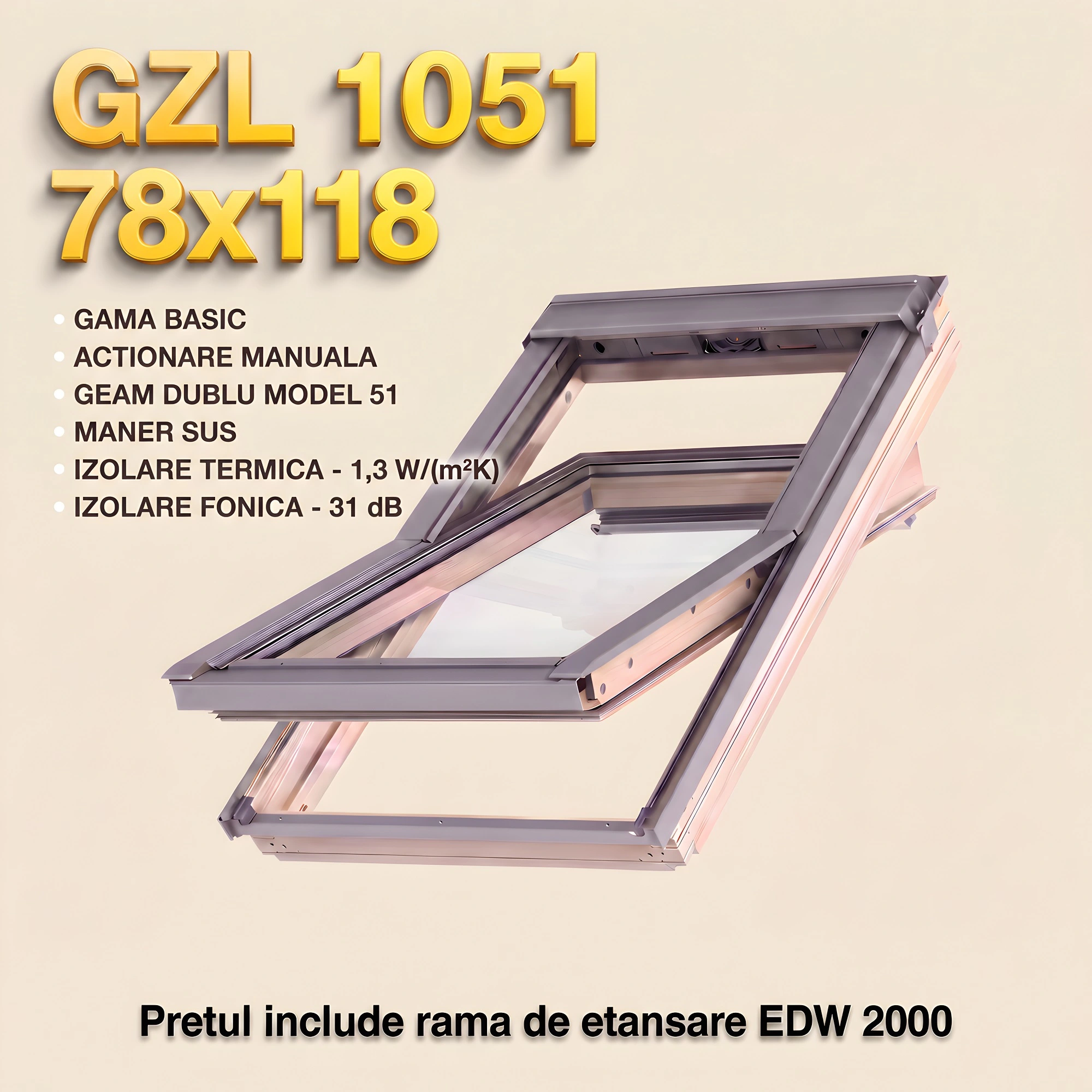 Geamuri VELUX cu rama Energy - Fereastra VELUX GZL 78X118 1051 + Rama EDW 2000