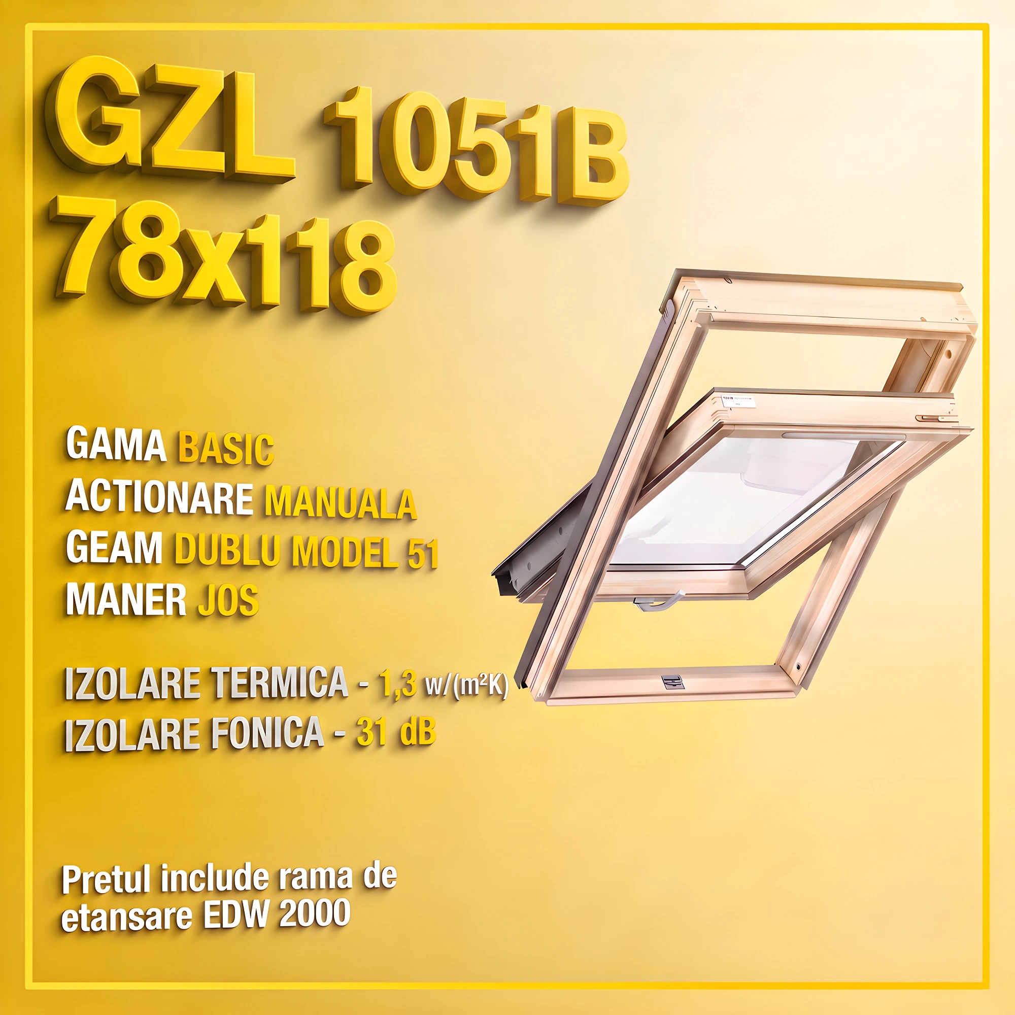 Geamuri VELUX cu rama Energy - Fereastra VELUX GZL 78X118 1051B + Rama EDW 2000