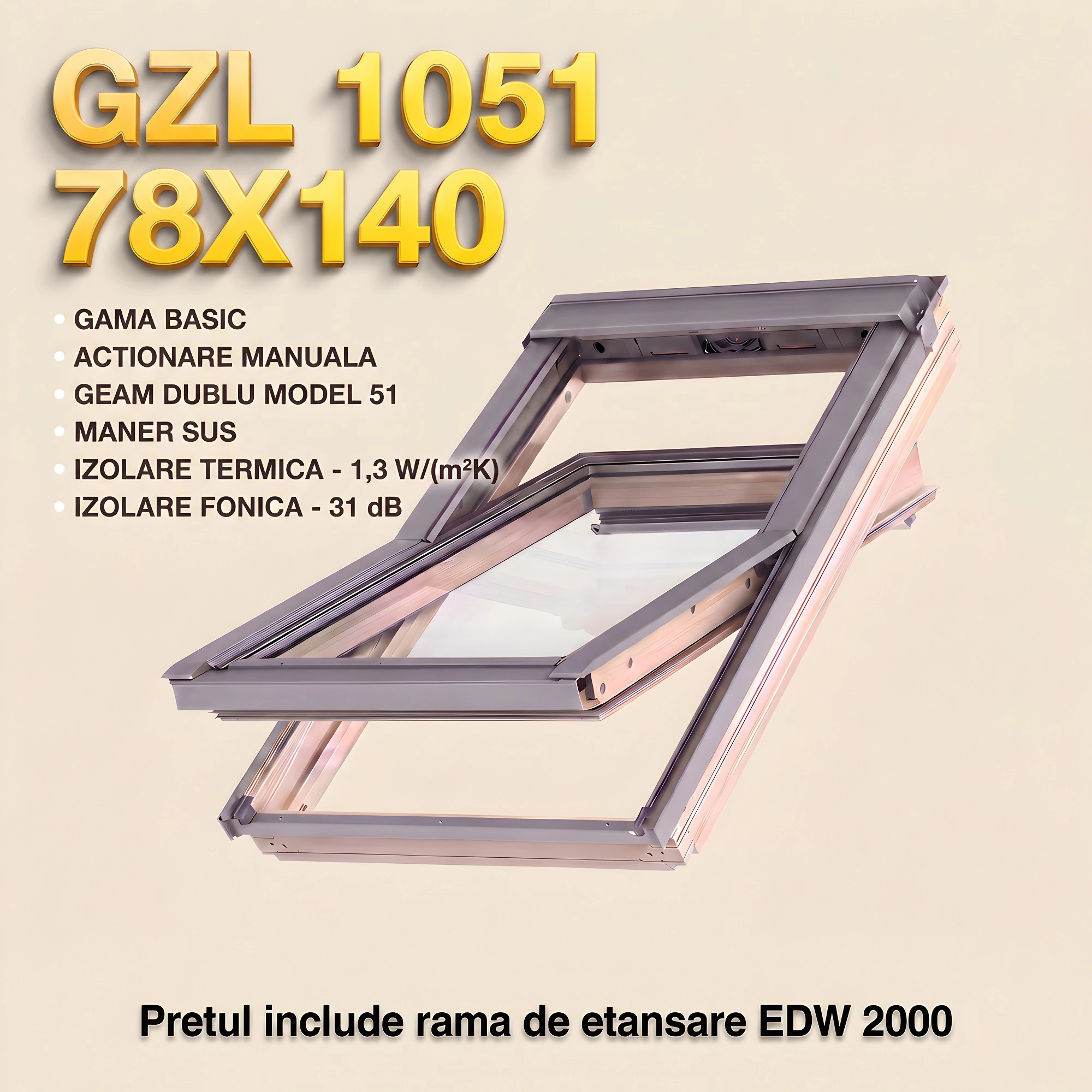 Geamuri VELUX cu rama Energy - Fereastra VELUX GZL 78X140 1051 + Rama EDW 2000