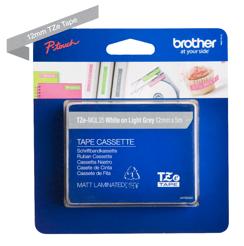 Brother TZe-MQL35 Bandă Etichete Laminată Mată 12mm, Alb pe Gri - Etichetare Elegantă și Clară [3]
