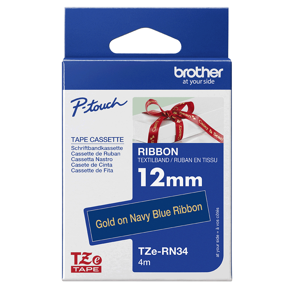 Brother TZe-RN34 Bandă Etichete Laminată Tip Panglică 12mm, Auriu pe Albastru Naval - Etichetare Elegantă și Profesională [3]