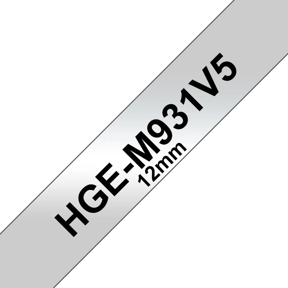 Brother HGE-M931V5 Casetă cu Bandă Etichete HG 12mm, Negru pe Argintiu - Etichetare Elegantă și Durabilă [1]