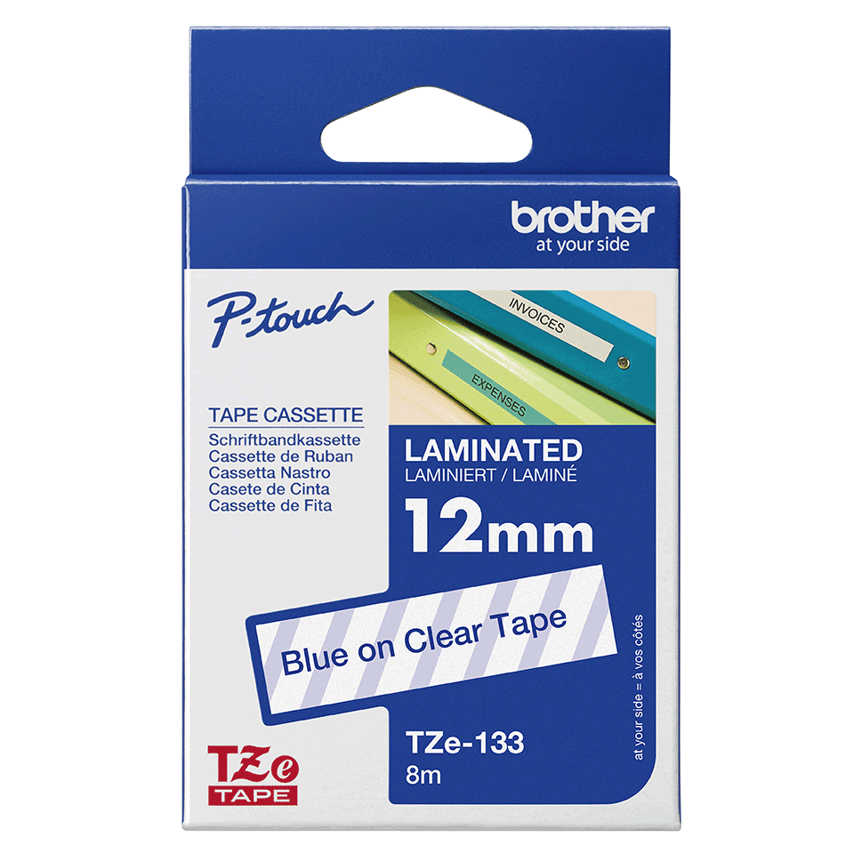 Brother TZe-133 Bandă Etichete Laminată 12mm, Albastru pe Transparent - Etichetare Durabilă și Elegantă [3]