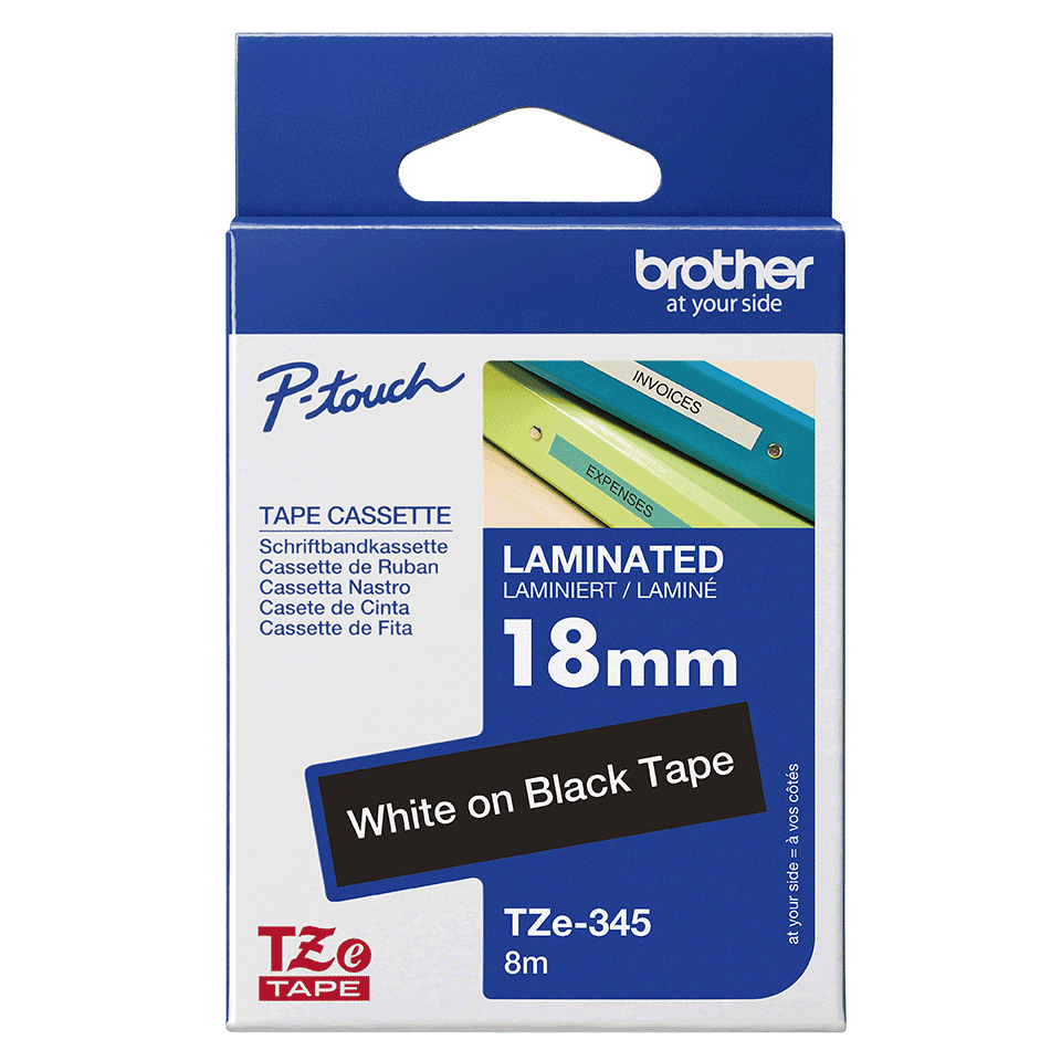 Brother TZe-345 Bandă Etichete Laminată 18mm, Alb pe Negru - Etichetare Clară și Elegantă [3]