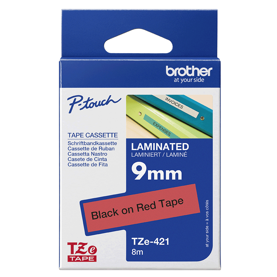 Brother TZe-421 Bandă Etichete Laminată 9mm, Negru pe Roșu - Etichete Durabile [3]