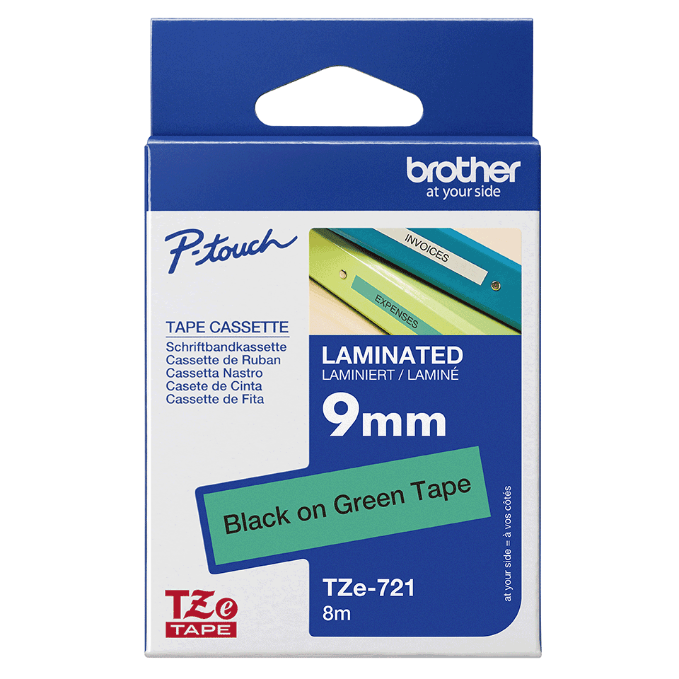 Brother TZe-721, Bandă Etichete Laminată, negru pe verde, 9mm [3]