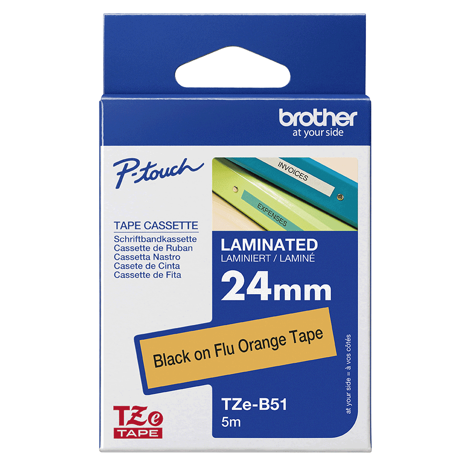 Brother TZe-B51 Bandă Etichete Laminată Fluorescentă 24mm, Negru pe Portocaliu - Etichetare Vizibilă și Durabilă [3]