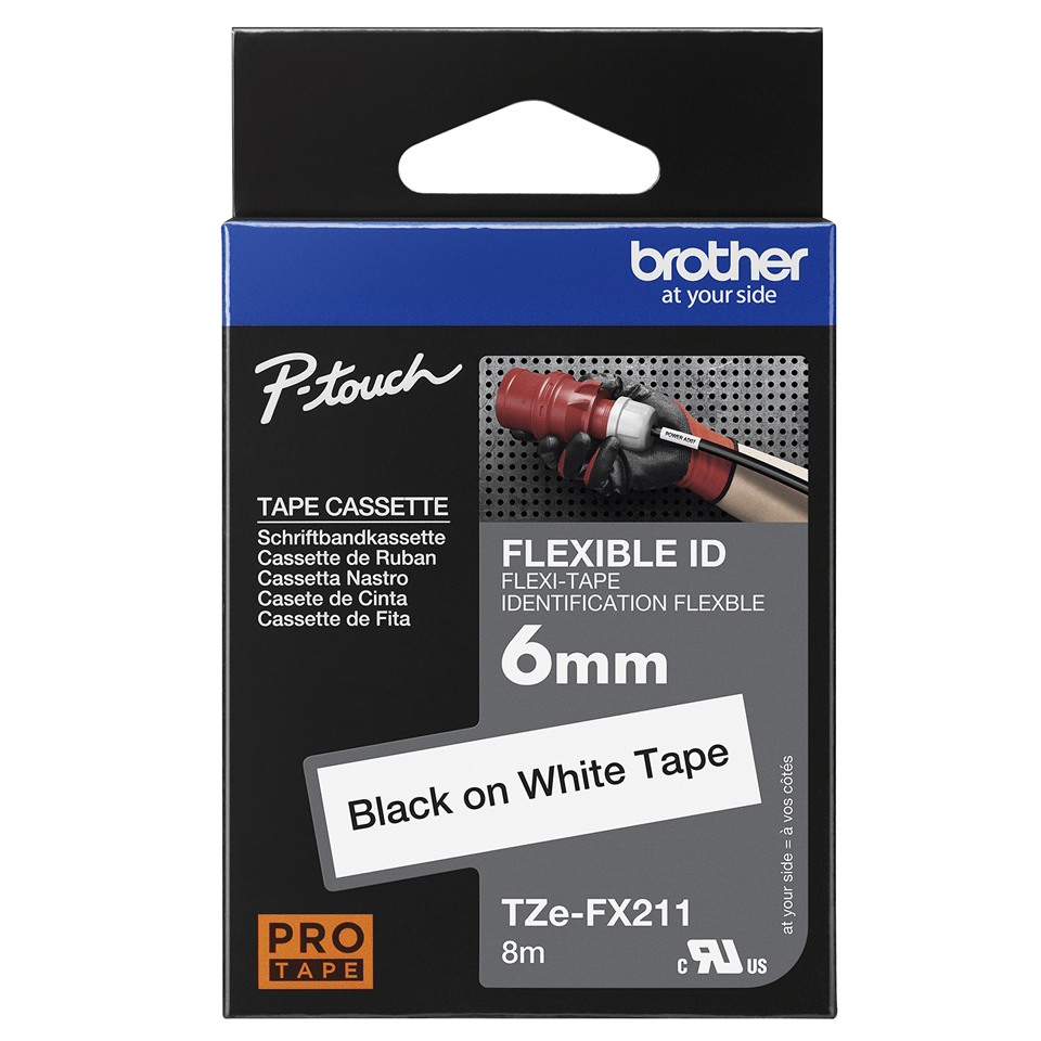 Brother TZe-FX211, Bandă Etichete Laminată Flexi ID, negru pe alb, 6mm [3]