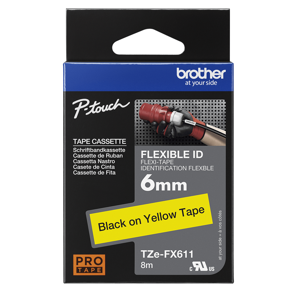 Brother TZe-FX611, Bandă Etichete Laminată Flexi ID, negru pe galben, 6mm [3]
