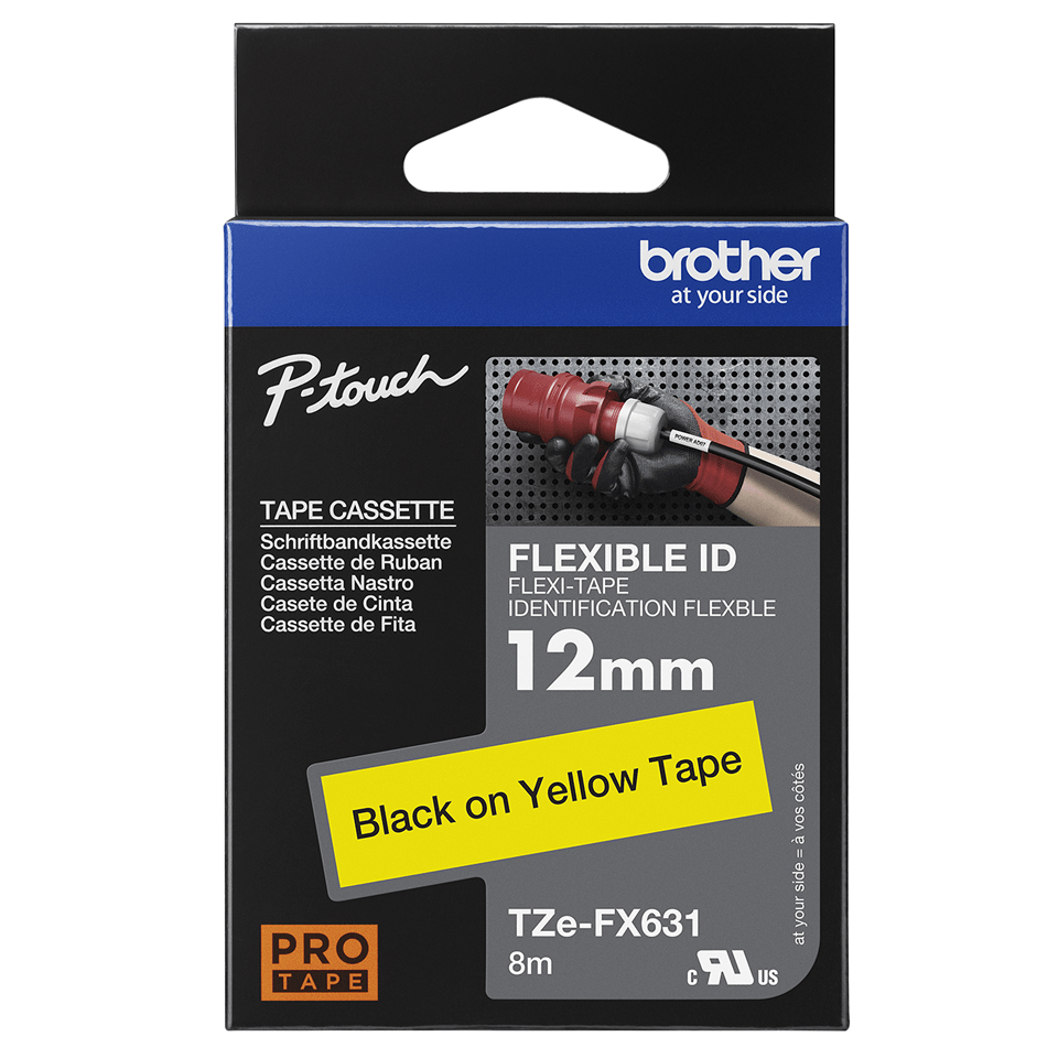 Brother TZe-FX631 Bandă Etichete Laminată Flexibilă ID 12mm, Negru pe Galben - Etichetare Vizibilă și Flexibilă [3]