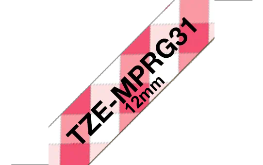 Brother TZe-MPRG31 Bandă Etichete Laminată cu Model 12mm, Negru pe Roșu Cadrilat - Etichetare Creativă și Distinctă [1]