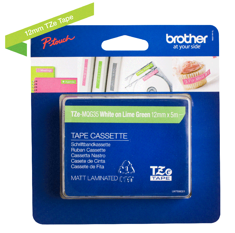 Brother TZe-MQG35 Bandă Etichete Laminată Mată 12mm, Alb pe Verde Lime - Etichetare Luminoasă și Modernă [3]