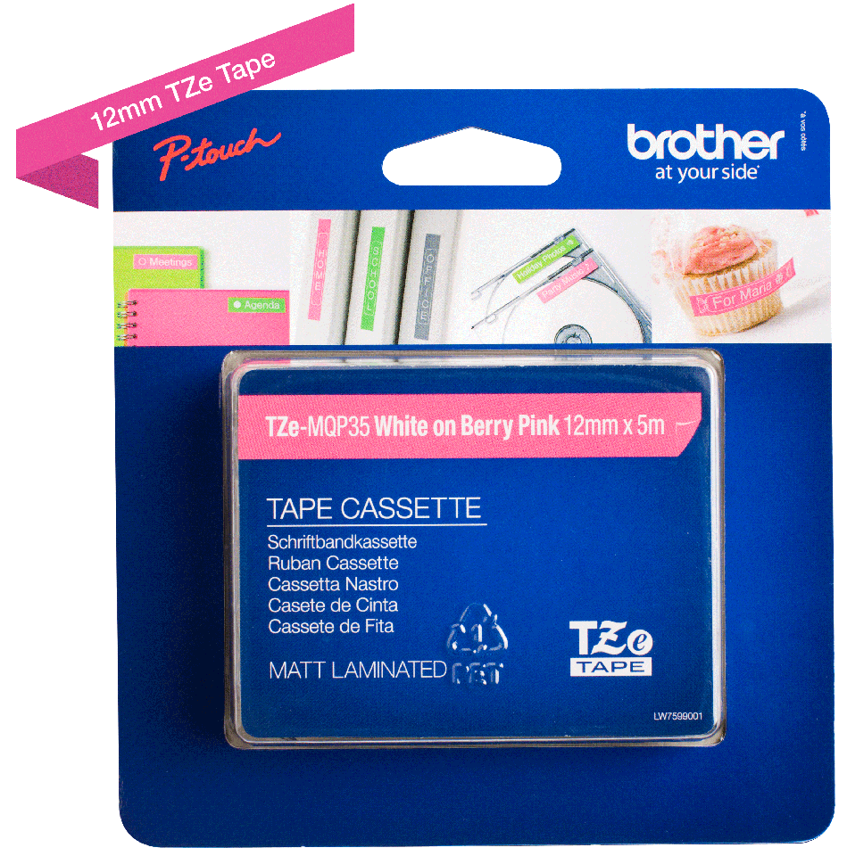 Brother TZe-MQP35 Bandă Etichete Laminată Mată 12mm, Alb pe Roz - Etichetare Modernă și Vizibilă [3]