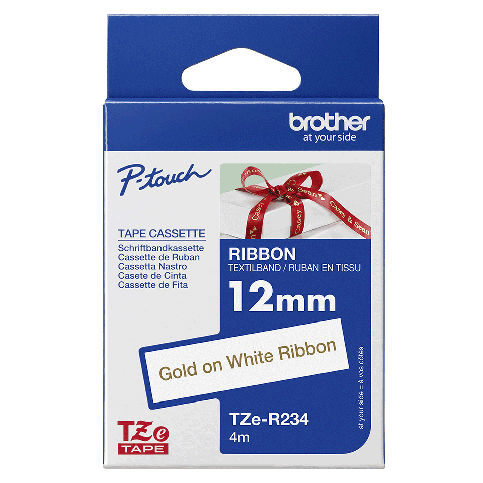 Brother TZe-R234 Bandă Etichete Laminată Tip Panglică 12mm, Auriu pe Roz - Etichetare Decorativă și Eleganță [3]