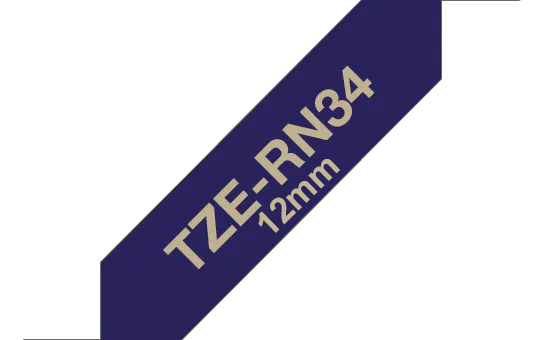 Brother TZe-RN34 Bandă Etichete Laminată Tip Panglică 12mm, Auriu pe Albastru Naval - Etichetare Elegantă și Profesională [1]